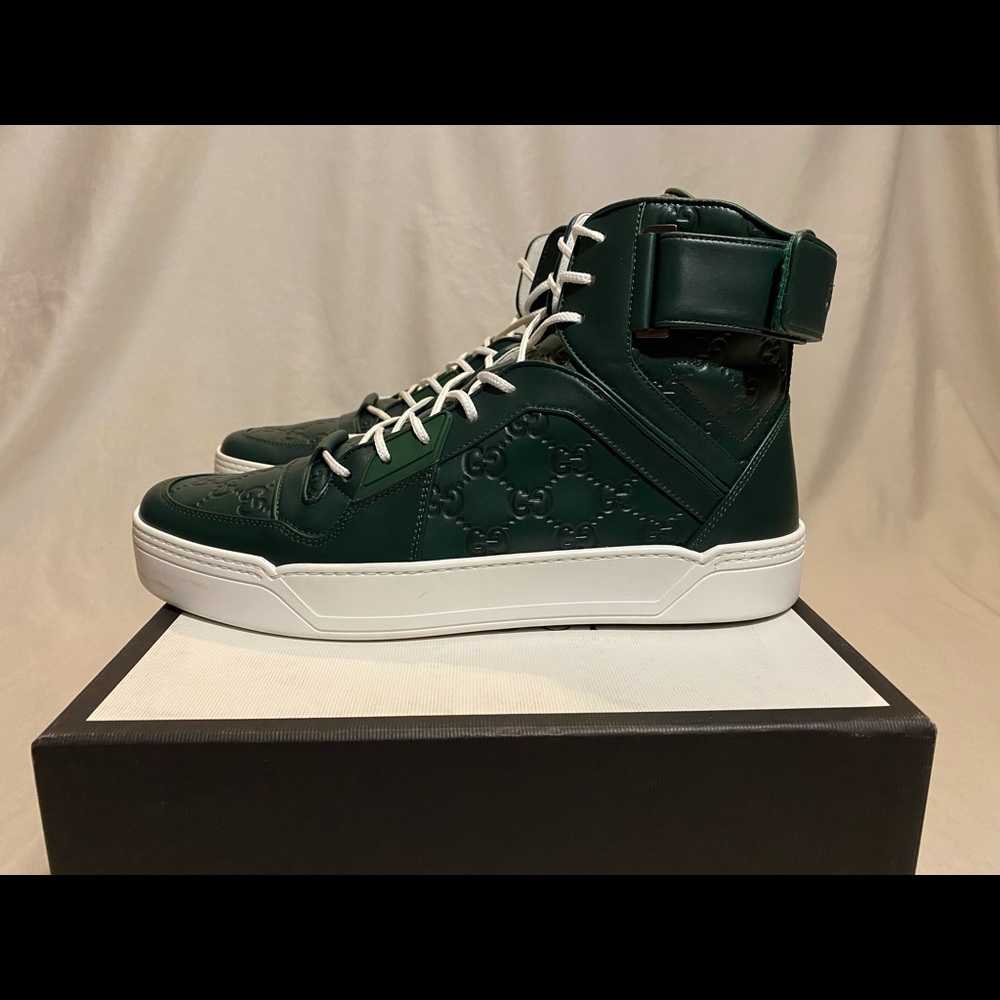 NEW $995 GUCCI GREEN GG HIGH TOP SNEAKER SZ 11 1/2